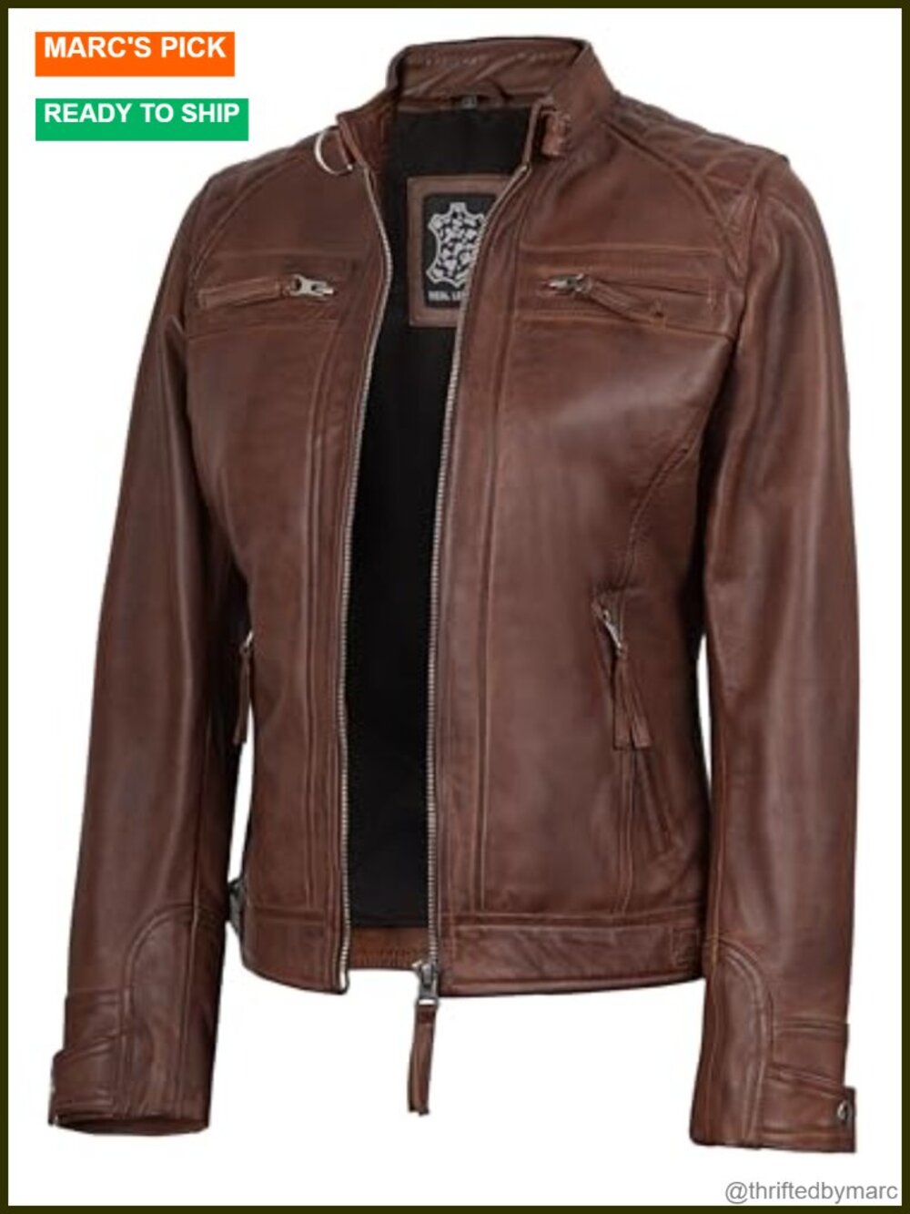 Women's Real Lambskin Leather Cafe Racer Moto Biker Jacket Quilted Zip-Up